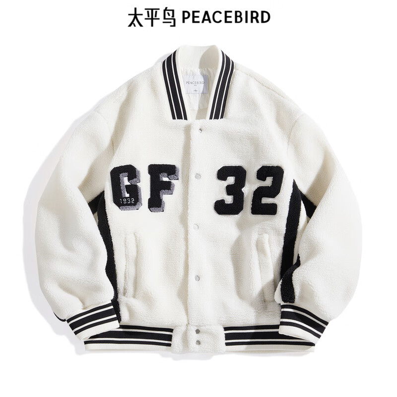 PEACEBIRD 太平鸟 满印PU皮夹克 仿羊羔毛棒球服 B2BCC4107 L ￥146