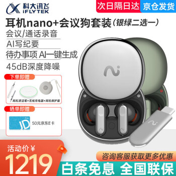 iFLYTEK 科大讯飞 iFLYBUDS Nano+蓝牙降噪录音翻译会议耳机流光银+会议狗电脑转