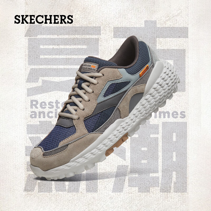 SKECHERS 斯凯奇 男鞋复古运动鞋拼接绑带低帮缓震跑步鞋舒适透气休闲鞋 TNV