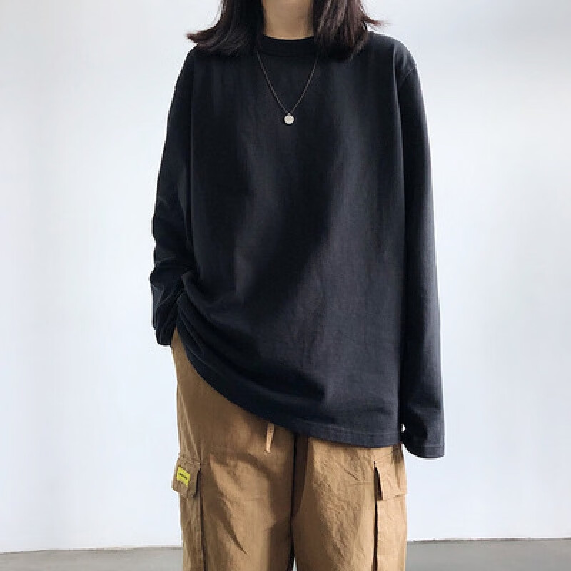 H 长袖T恤女2023秋季新款白色学生内搭打底衫韩版上衣服女 黑色 XXL 39.8元（