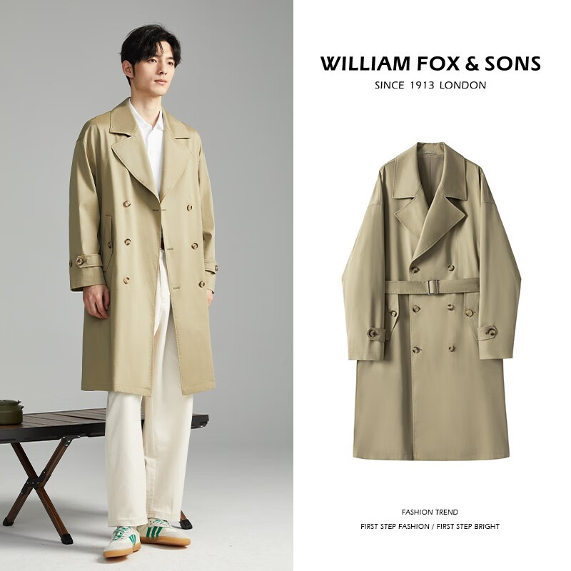 PLUS会员：William fox&sons 威廉福克斯 英伦风双排扣风衣外套男 260.15元包邮（