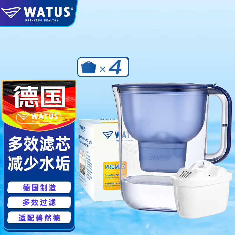 WATUS 过滤净水器德国家用过滤水壶适配碧蓝德净化器滤芯大容量3.8L 海洋蓝1