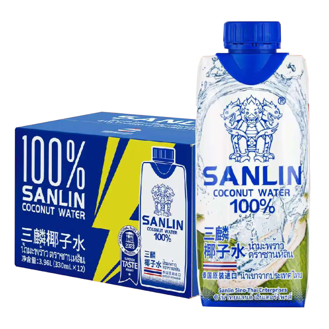 SANLIN 三麟 100%椰子汁 泰国进口NFC椰青果汁 330mL*12盒*2 24盒77.98元。合3.25/盒 38