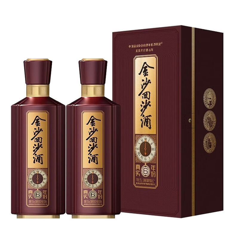 JINSHA 金沙 回沙酒 53度酱香型白酒 真实年份酒6年 500mL* 2瓶 396元（需用券）