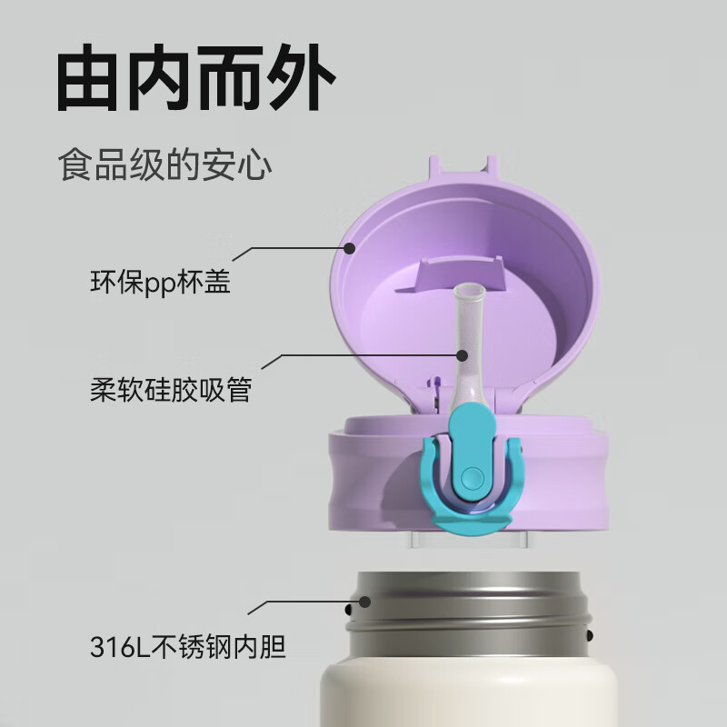 富光 儿童保温杯316L不锈钢 300ml吸管水杯子 紫苑 42元（需用券）