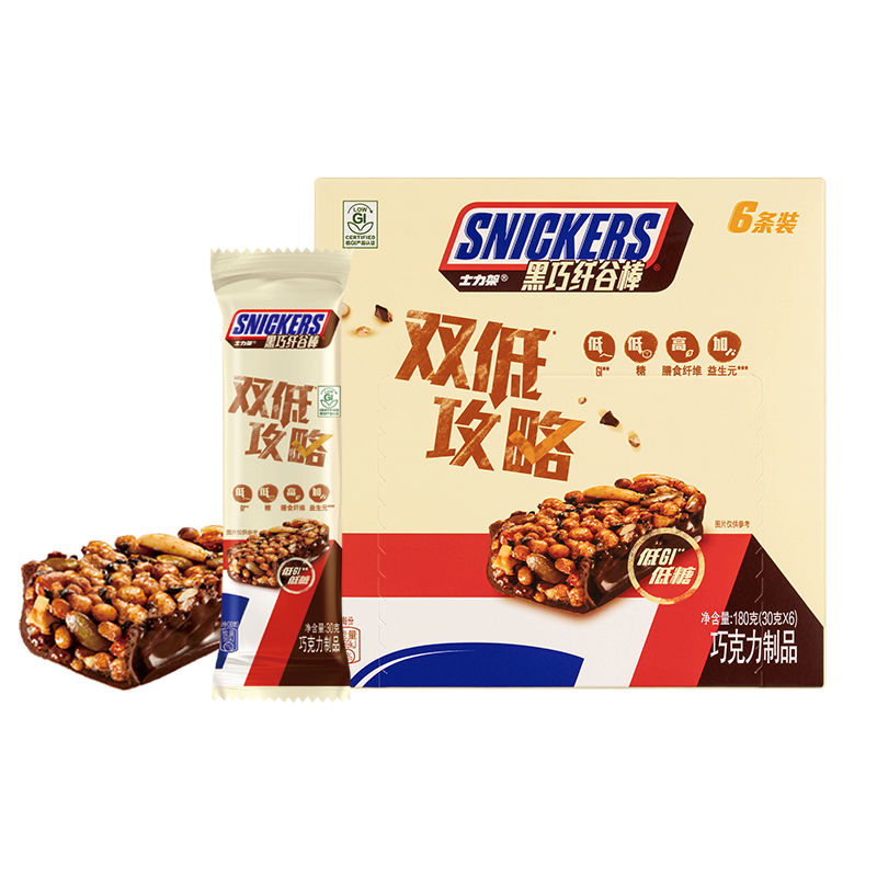 怕糖但嘴馋星人必备小零食：SNICKERS 士力架 黑巧纤谷棒 180g（30g*6条） 49.9元