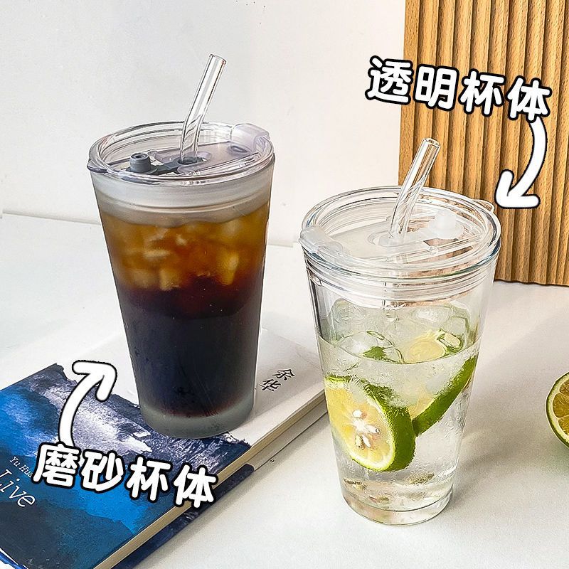 ins高颜值新款咖啡杯玻璃杯子水杯北极光吸管杯大容量带盖竹节杯 10.06元