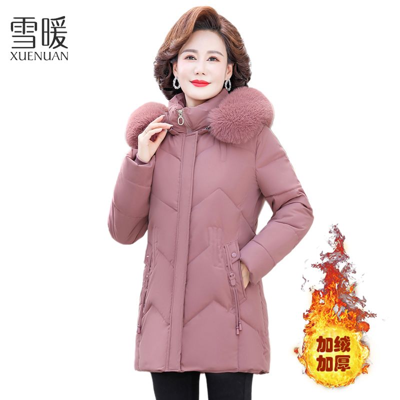 百亿补贴：SNOW WARM 雪暖 2024中年棉衣女中长款加绒加厚妈妈冬装外套气质中