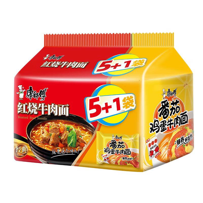 康师傅 牛肉面 2口味 624g（红烧味+番茄鸡蛋味） 6.48元（需用券）