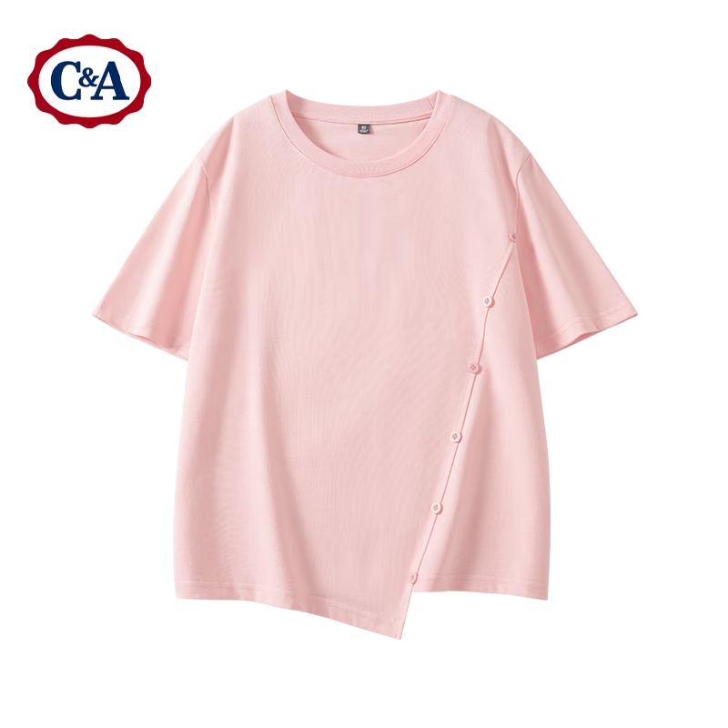 C&A 短袖T恤女款2025夏季半袖魚骨甜辣風上衣W 芭蕾粉 M 34.95元