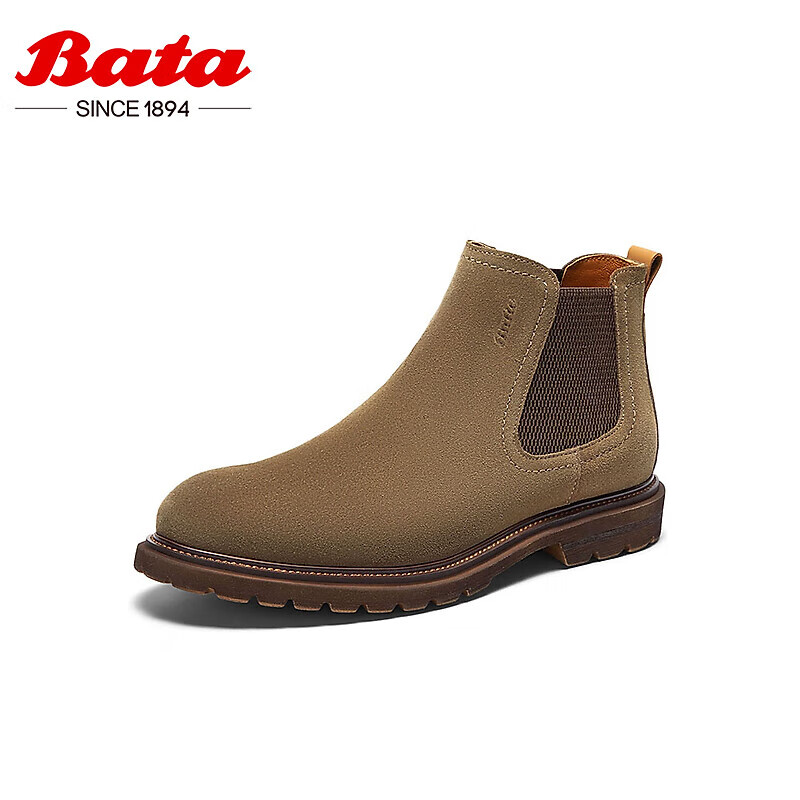 Bata 拔佳 切尔西男英伦风通勤牛皮通勤低靴L1161CD3 杏色 43 429元