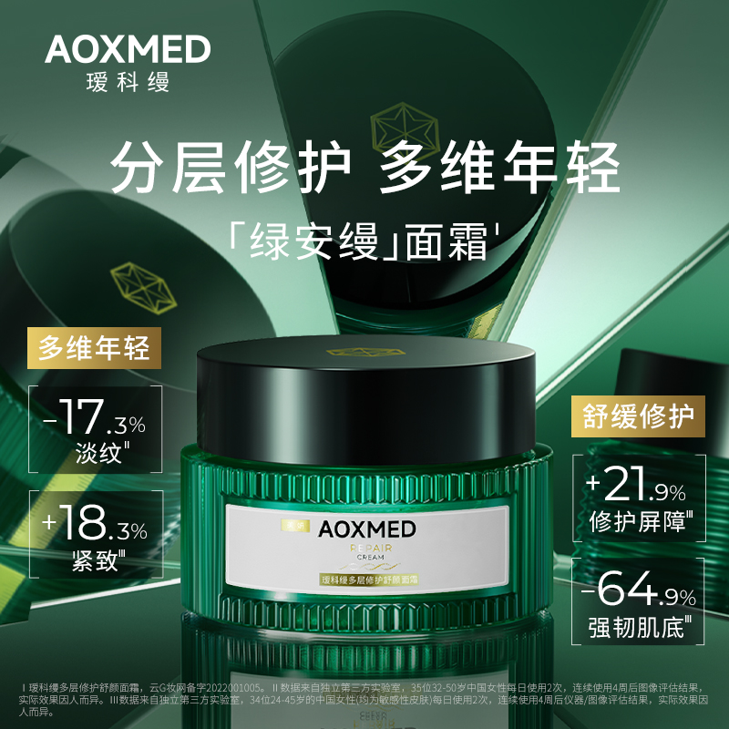 璦科縵 AOXMED 綠安縵面霜緊致抗皺淡紋舒緩保濕修護 599元(需用券)