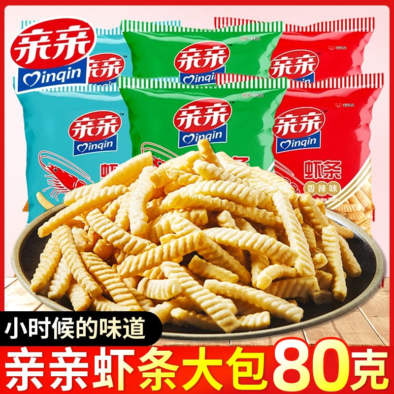 Qinqin 亲亲 虾条 80g*7 包装休闲办公室薯片薯条怀旧零食解馋小吃膨化食品 19