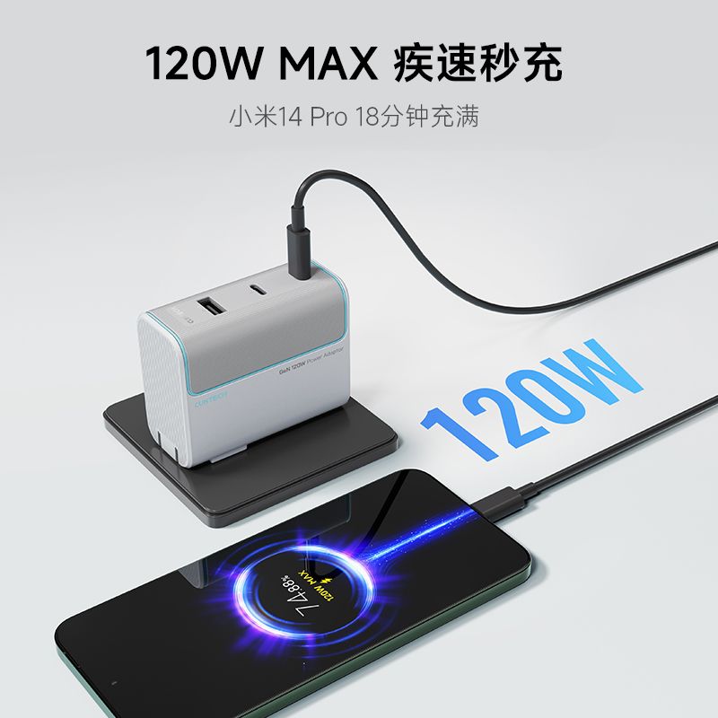 CukTech 酷态科 10号 GaN三口充电器 120W 银滩白 81.82元（需用券）