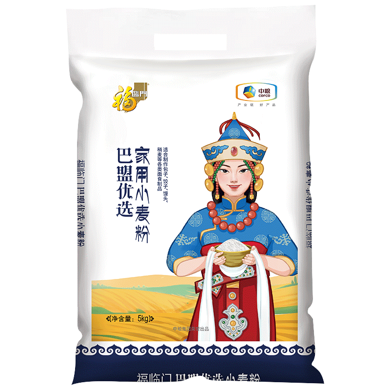 PLUS会员：?福临门 巴盟优选 家用小麦粉 5kg 116.9元（合16.7元/件）