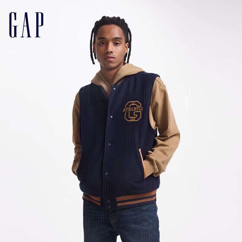 Gap 盖璞 男女装2024秋季新款贴布绣logo无袖棒球服外套撞色背心639071 332.33元