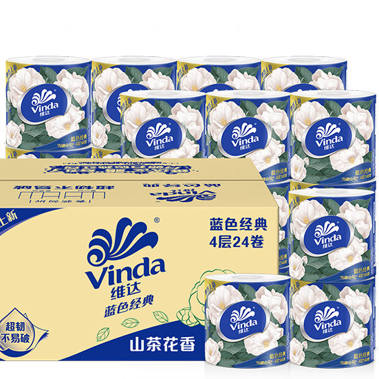 PLUS会员：Vinda 维达 蓝色经典系列 有芯卷纸 4层*140g*24卷 45.66元（需买3件，