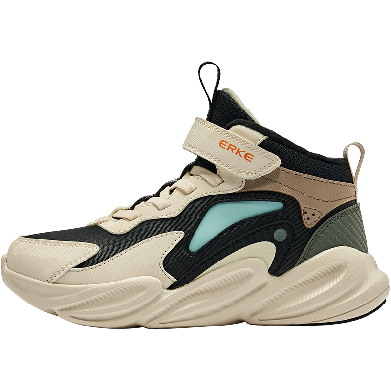 鸿星尔克 儿童棉鞋休闲鞋男童女童鞋冬季魔术贴革面保暖儿童运动鞋 正黑/