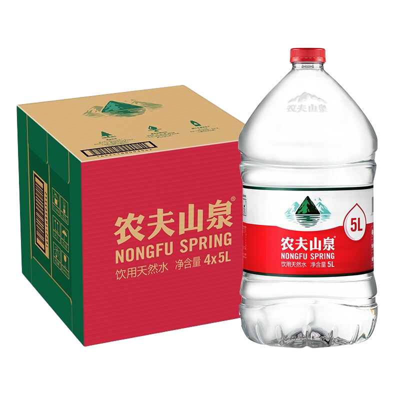 PLUS会员、需凑单、需首购：农夫山泉 饮用水 饮用天然水5L*4桶 家庭饮用水 