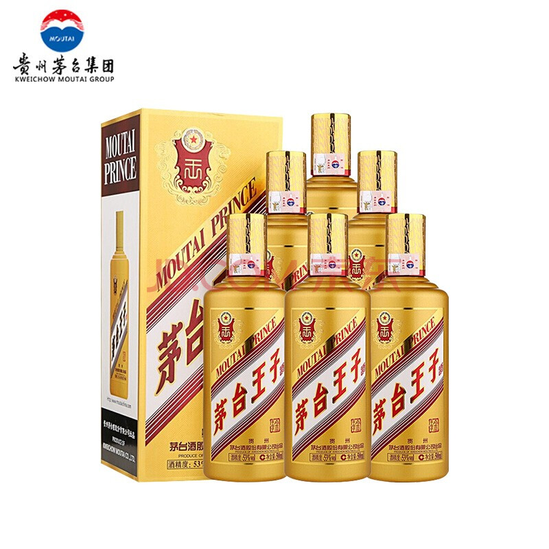 PLUS会员：茅台 王子酒酱香型 金王子 53度 500mL 6瓶 （原封原箱） 1407.36元包