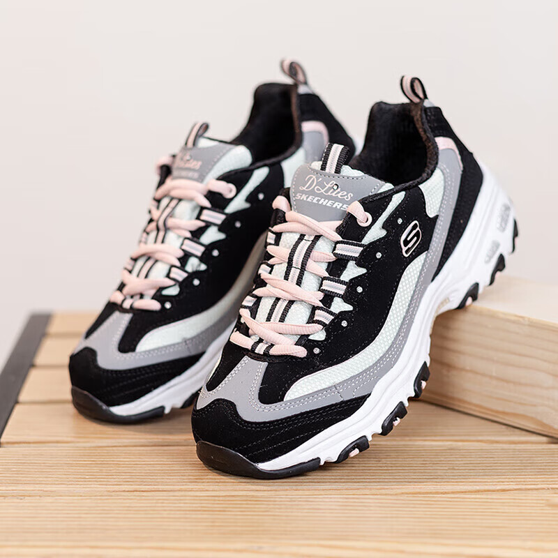 SKECHERS 斯凯奇 熊猫鞋女 D'LITES时尚绑带舒适透气低帮休闲鞋 13143-BKGY 37 359元