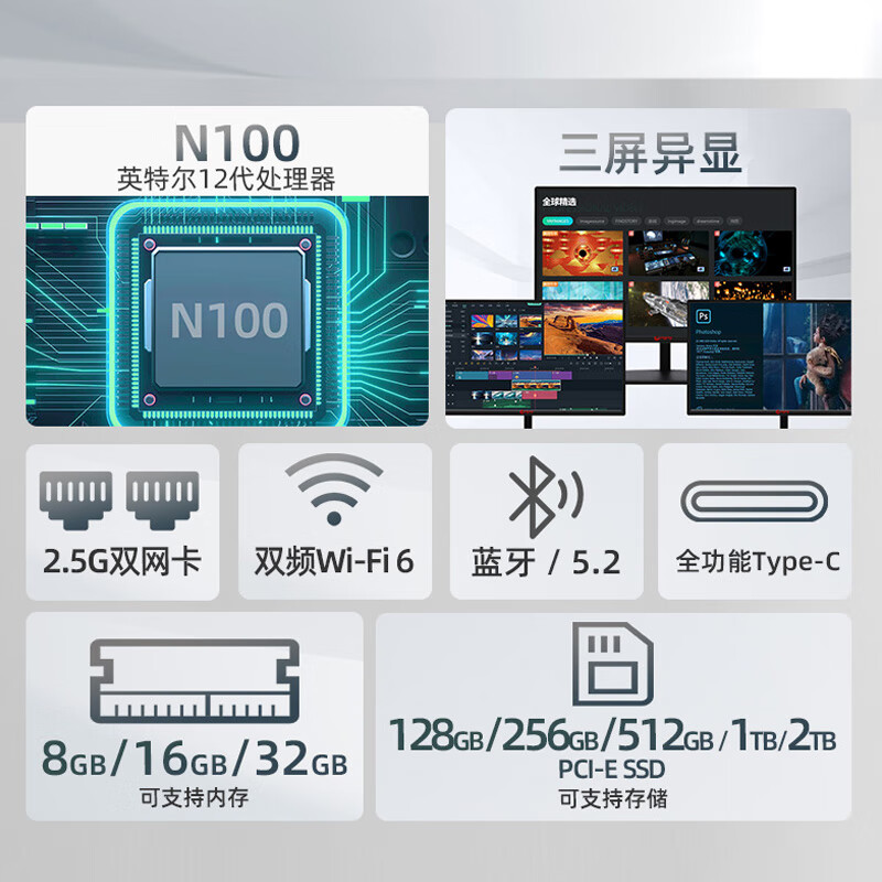 PADOWS JND12 迷你台式机 黑色（N100 Pro、核心显卡） 679元