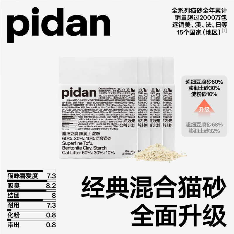 pidan超细豆腐混合猫砂 2.4kg*4 49元（需领券）