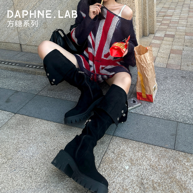 88VIP：DAPHNE LAB DAPHNELAB 方糖过膝靴2024冬款厚底增高亲肤不掉筒长靴女 721.05元