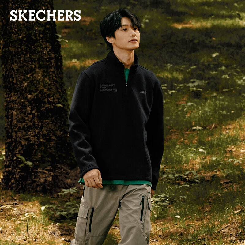 plus会员：SKECHERS 斯凯奇 男款摇粒绒卫衣 半开拉链设计加绒保暖 137.46元包邮