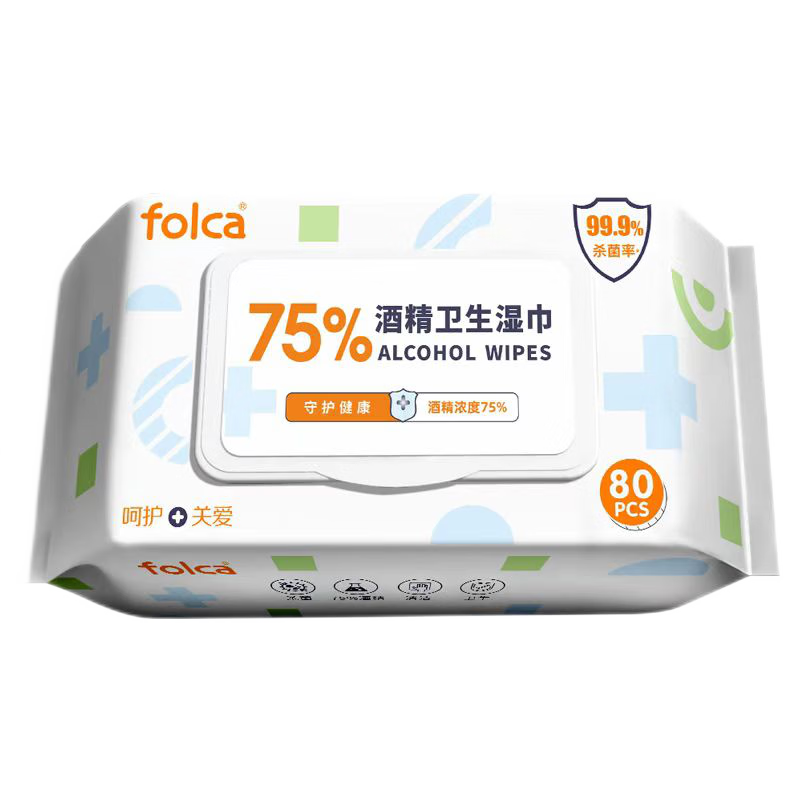 PLUS会员、概率券: folca 75%酒精湿巾 80片 1.43元包邮（PLUS会员免运费）