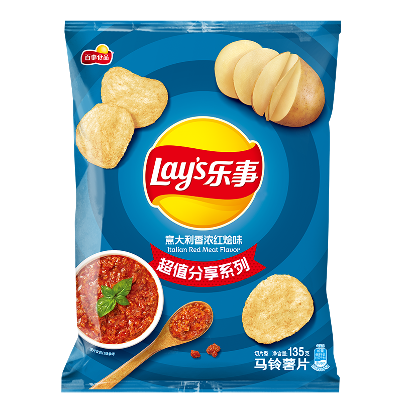 PLUS会员：Lays 乐事 薯片 意大利香浓红烩味 135克*3件 19.4元包邮（合6.47元/件