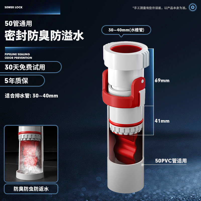 MAGdrain 下水管三通防臭三头通洗衣机排水管密封塞厨房下水菜盆下水道神器 