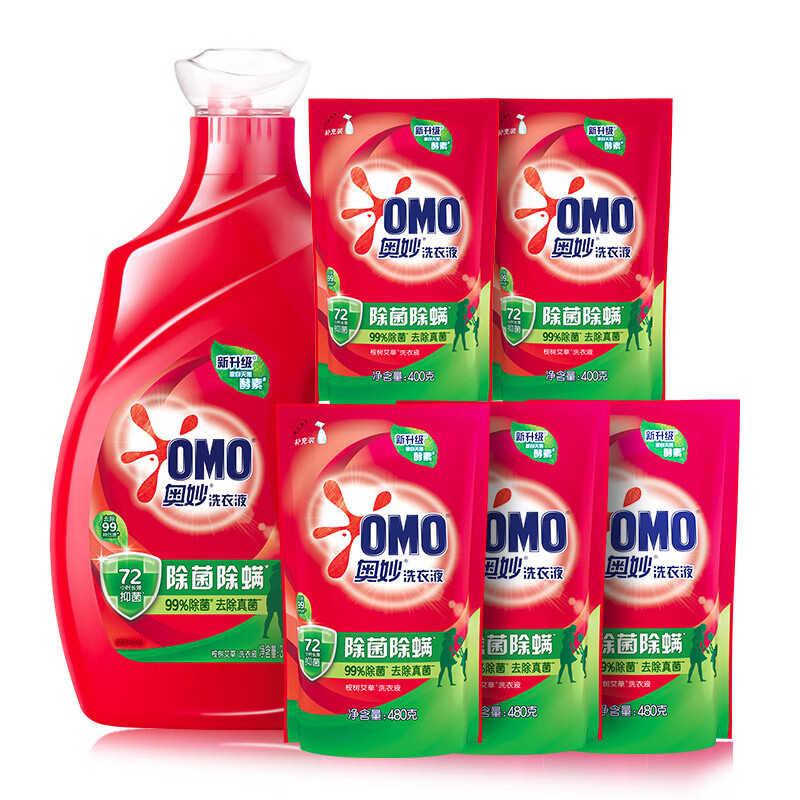 OMO 奥妙 除菌除螨洗衣液 10.48斤 3KG+400G×2+480G×3 30.98元（需买4件，需凑单，