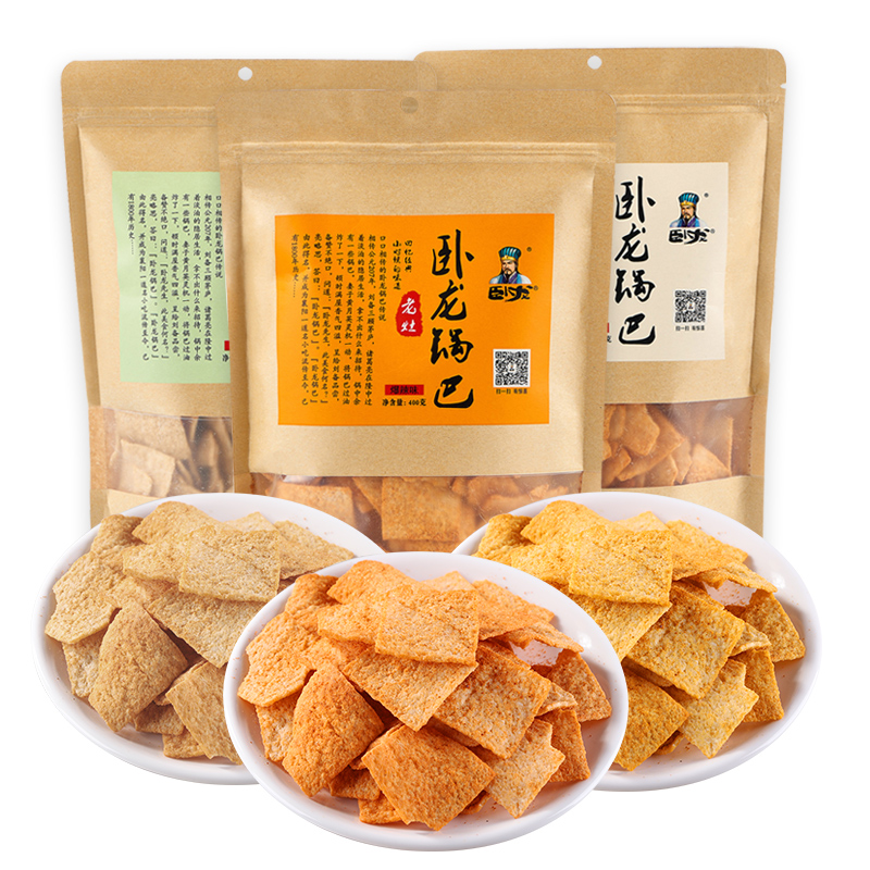 卧龙食品 老灶锅巴组合装 2口味 400g*3袋（麻辣味400g*2袋+五香味400g） 25.44元