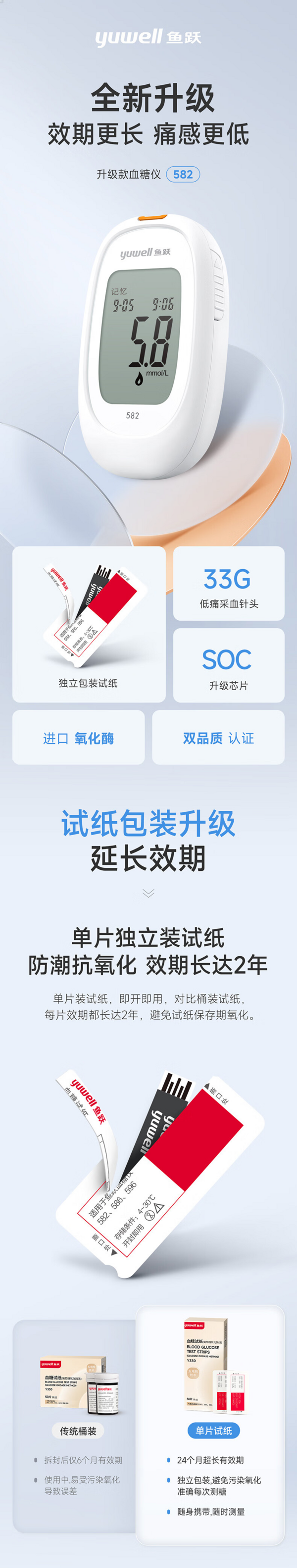 yuwell 鱼跃 医用血糖仪582 （100片血糖试纸+100支采血针）