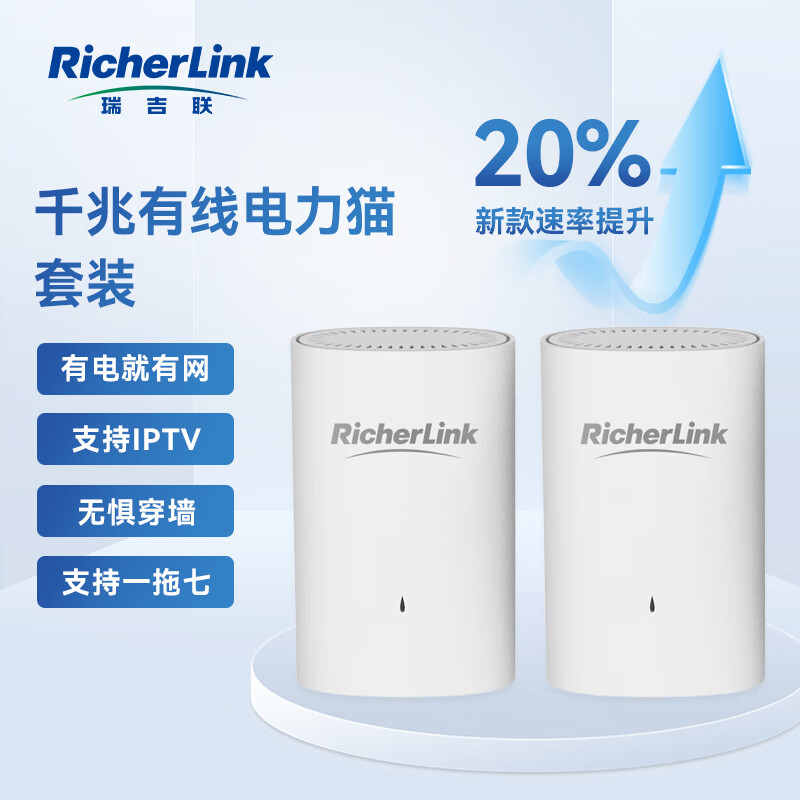 RicherLink 瑞吉联 RL65014GL千兆迷你有线扩展PLC电力猫增强版家用路由器穿墙套