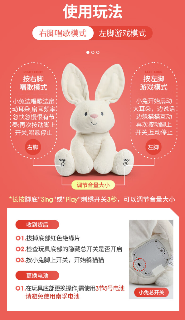 GUND 冈德 声动系列 躲猫猫小兔