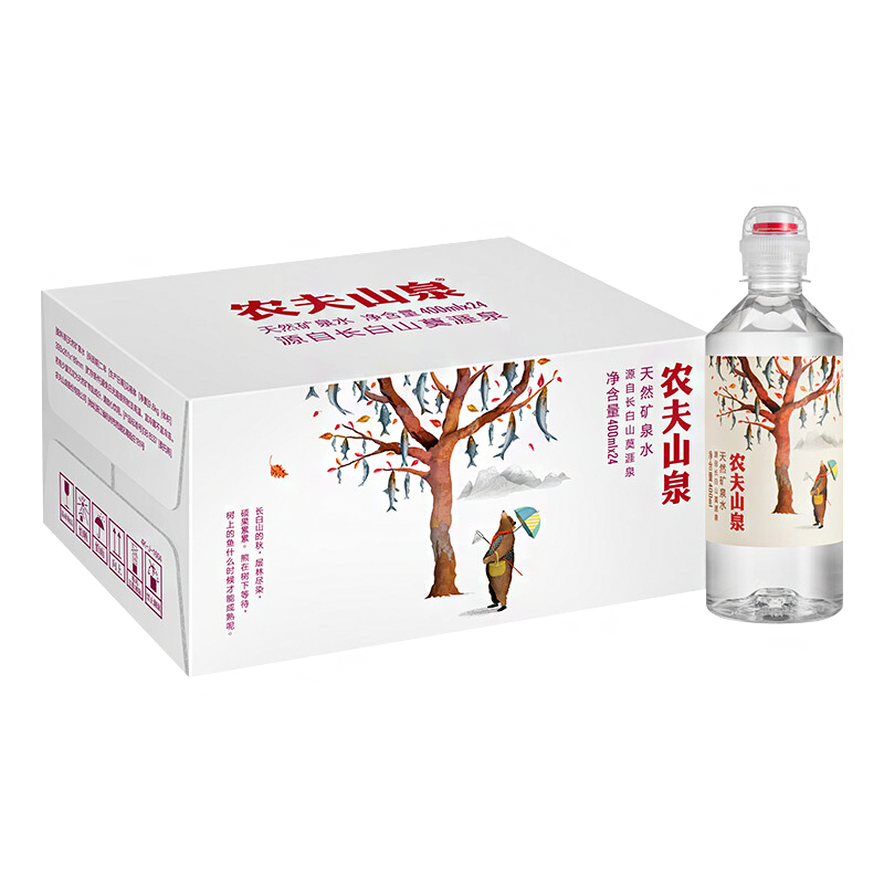 PLUS会员：NONGFU SPRING 农夫山泉 长白山 饮用水 运动盖饮用天然矿泉水 400ml*24