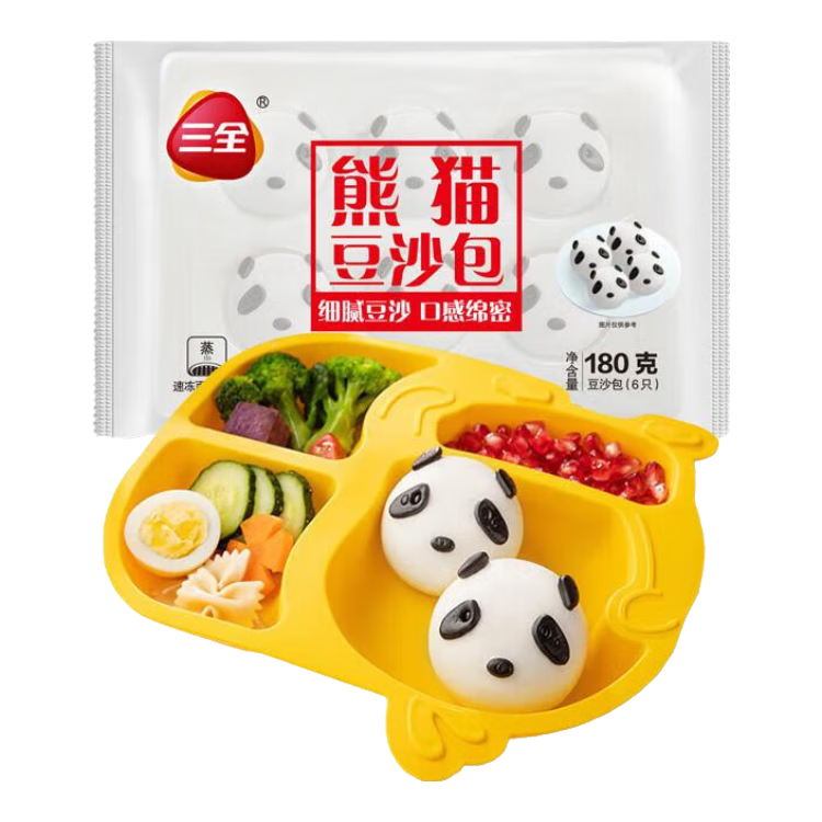 PLUS会员:三全 儿童早餐 卡通熊猫豆沙包180g/6只 任选10件 48.4元包邮（合4.84元