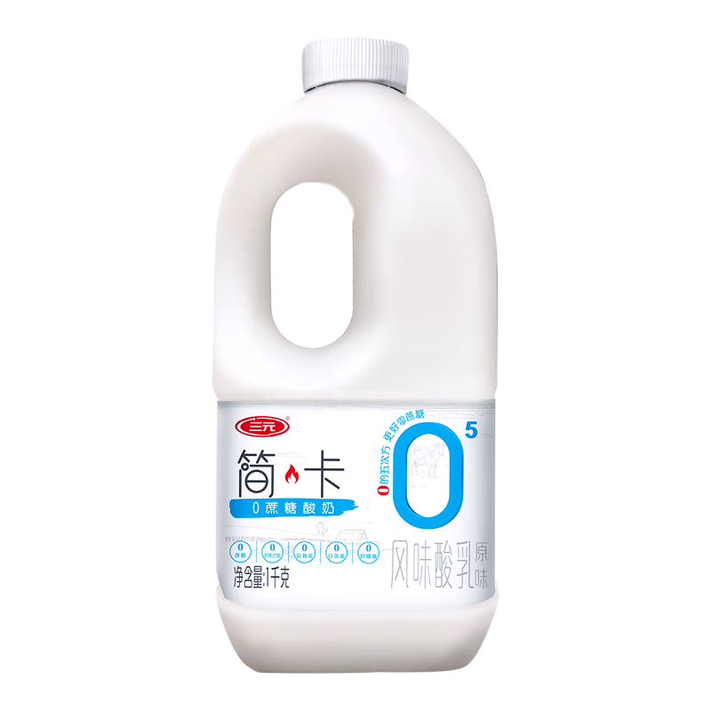 三元 简卡0添加蔗糖原味风味酸乳酸牛奶1kg/桶 低温奶 酸奶 10.36元