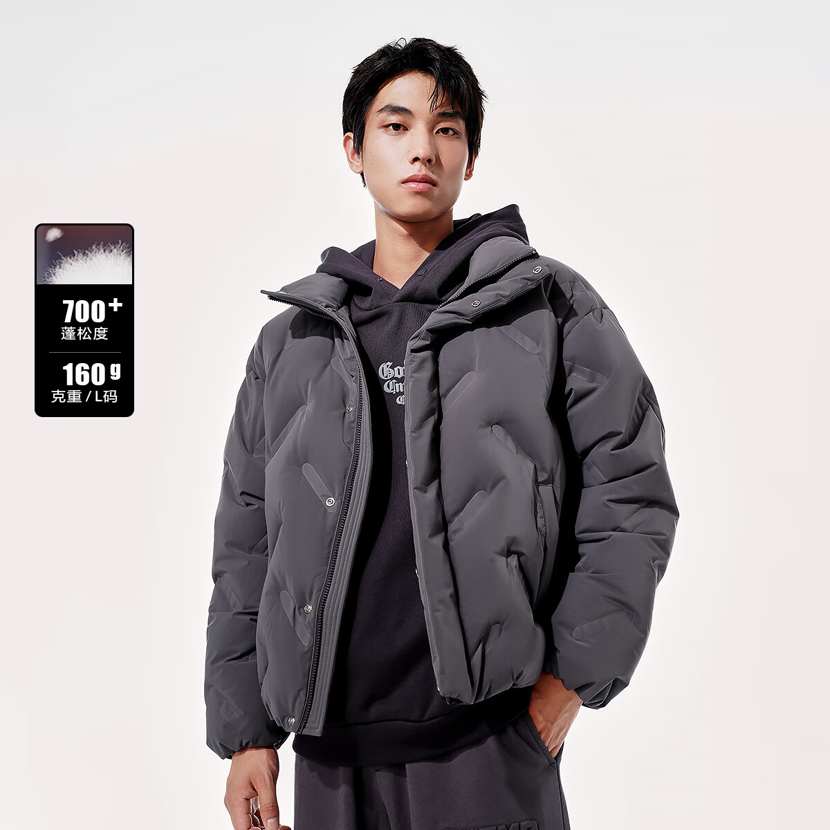 PLUS会员：JACK&JONES 杰克·琼斯 立领鸭绒羽绒服 224312011E39 珍珠黑 494.9元包邮