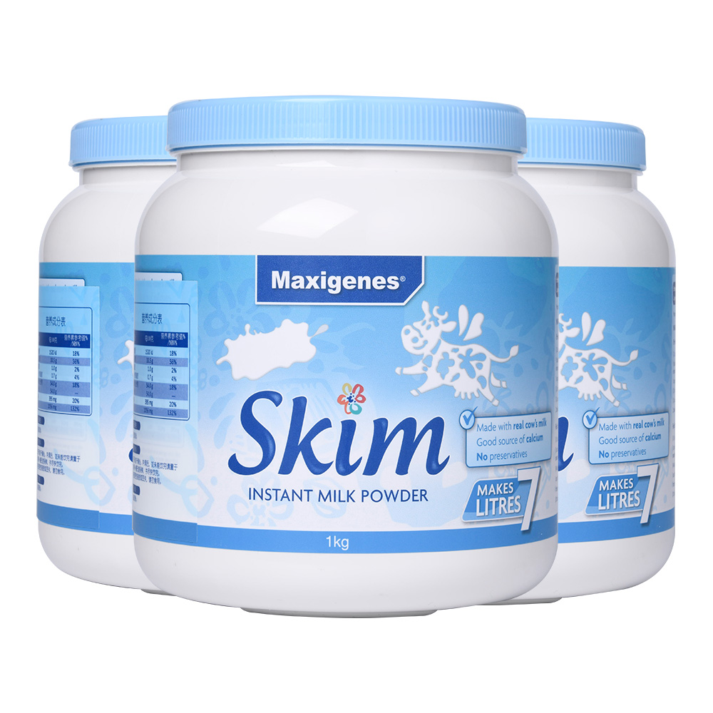 Maxigenes 美可卓 蓝妹子脱脂青少年儿童成人奶粉中老年高钙1kg*3罐 302.1元（需