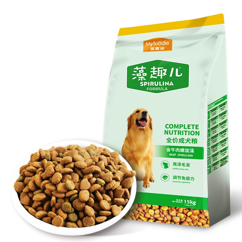 Myfoodie 麦富迪 牛肉螺旋藻全犬成犬狗粮 15kg 145元