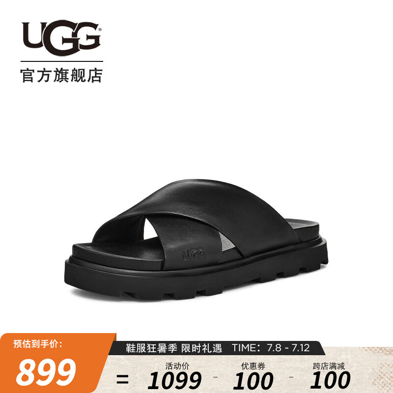 UGG 夏季女士休闲舒适厚底十字交叉款时尚一字凉拖鞋 1152672 黑色 40 999元（