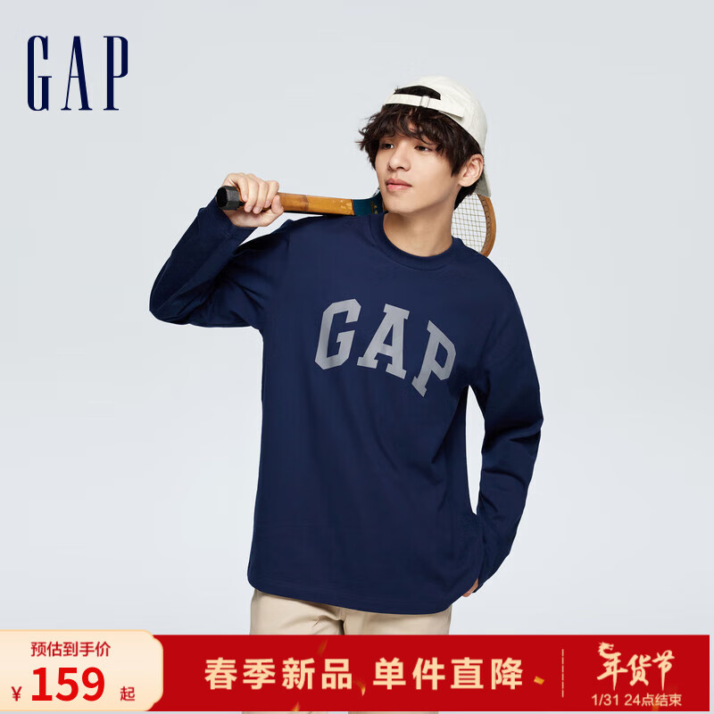 Gap 盖璞 男女款LOGO亲肤纯棉长袖T恤 108元（需用券）