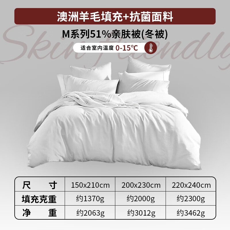 AUSGOLDENMIX A类防螨抗菌 澳洲进口羊毛冬厚被 150*210cm 139元（需用券）