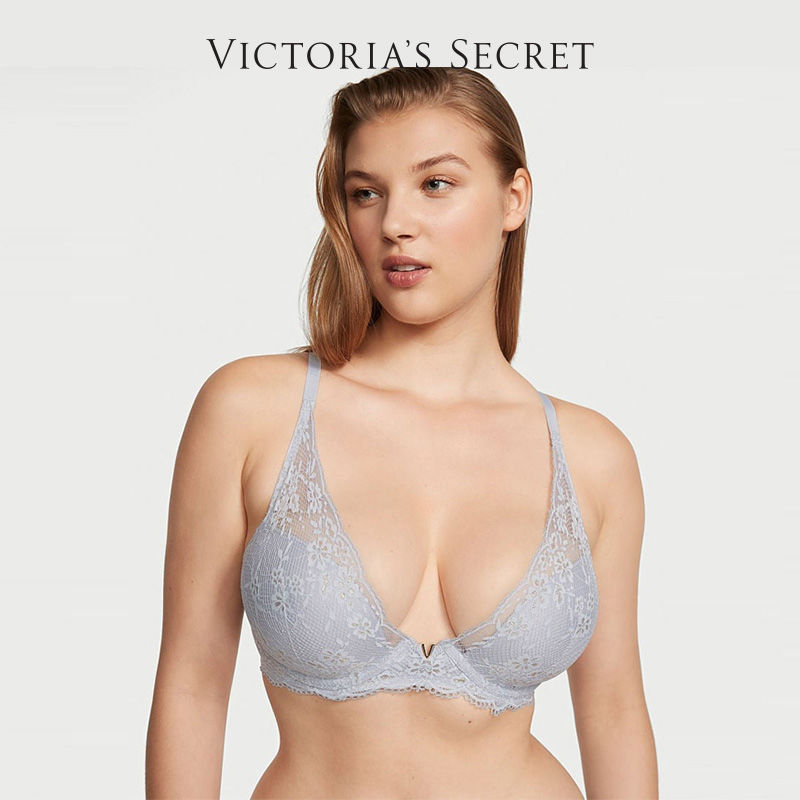 VICTORIA'S SECRET 维密 花漾蕾丝金属logo衬垫1/2罩杯文胸内衣女薄款 82元