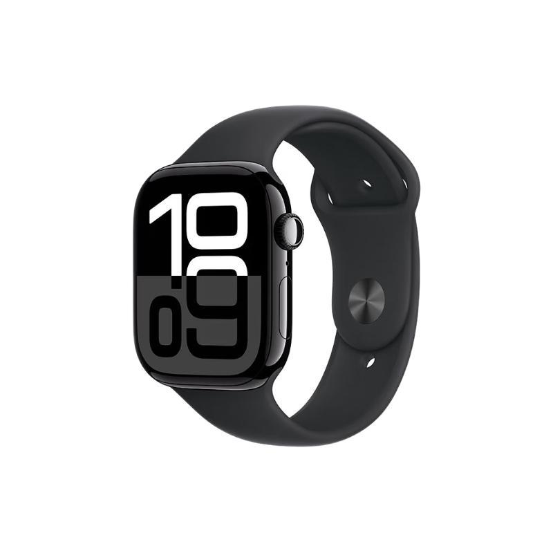 苹果 Apple Watch Series 10 智能手表 GPS+蜂窝网络款 46mm 亮黑色 黑色橡胶表带 S/M 