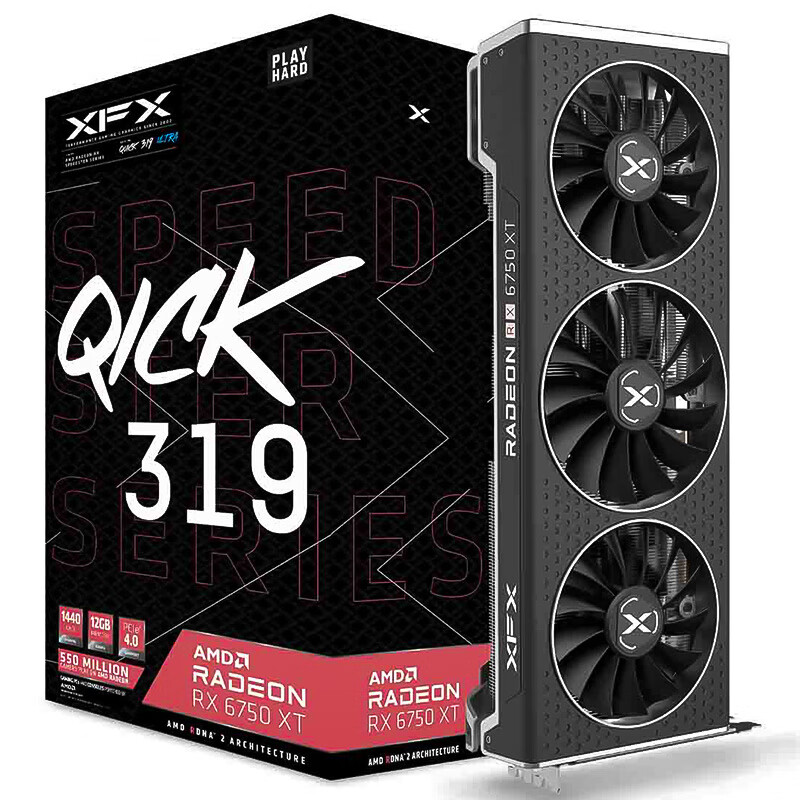 限地区：XFX 讯景 RX 6750 XT 海外版 V2 显卡 12GB 黑色 2141.1元（满减，需以旧换