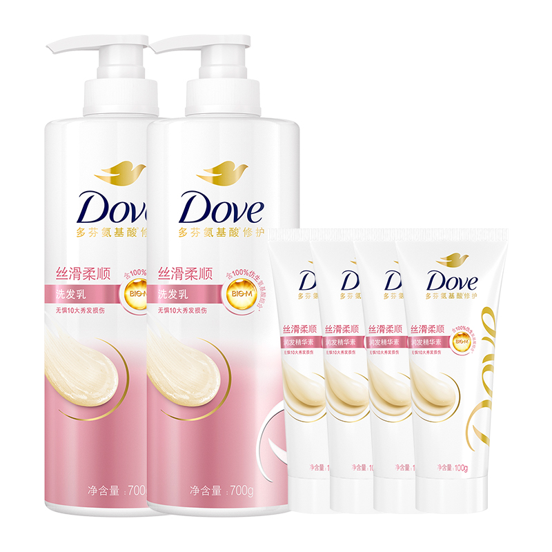 88VIP：Dove 多芬 丝滑柔顺仿生氨基酸洗发水700g*2+护发素100g*4 56.9元（需买2件